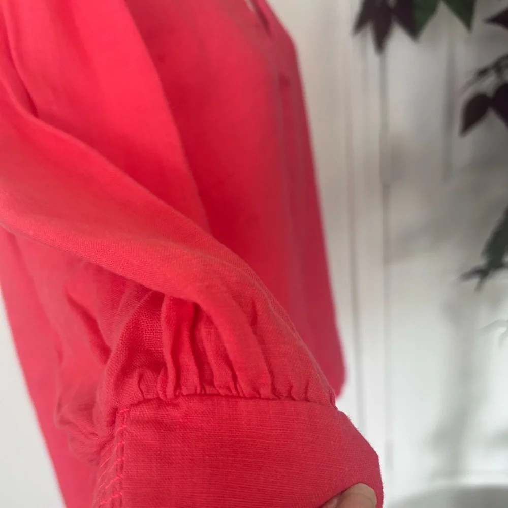Lilly Pulitzer Coral Pink V-Neck Linen Blouse